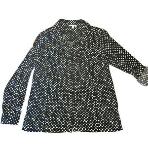 Notations Black‎ w/White Polka Dots Silky Feeling Women's Size Medium Button-Up